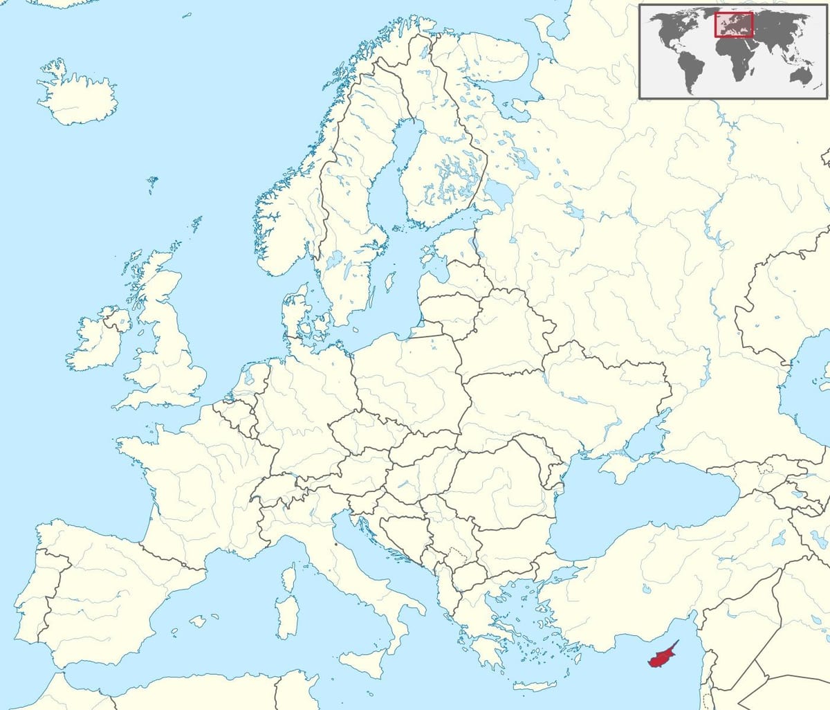 maailma kaart, mis näitab Küpros