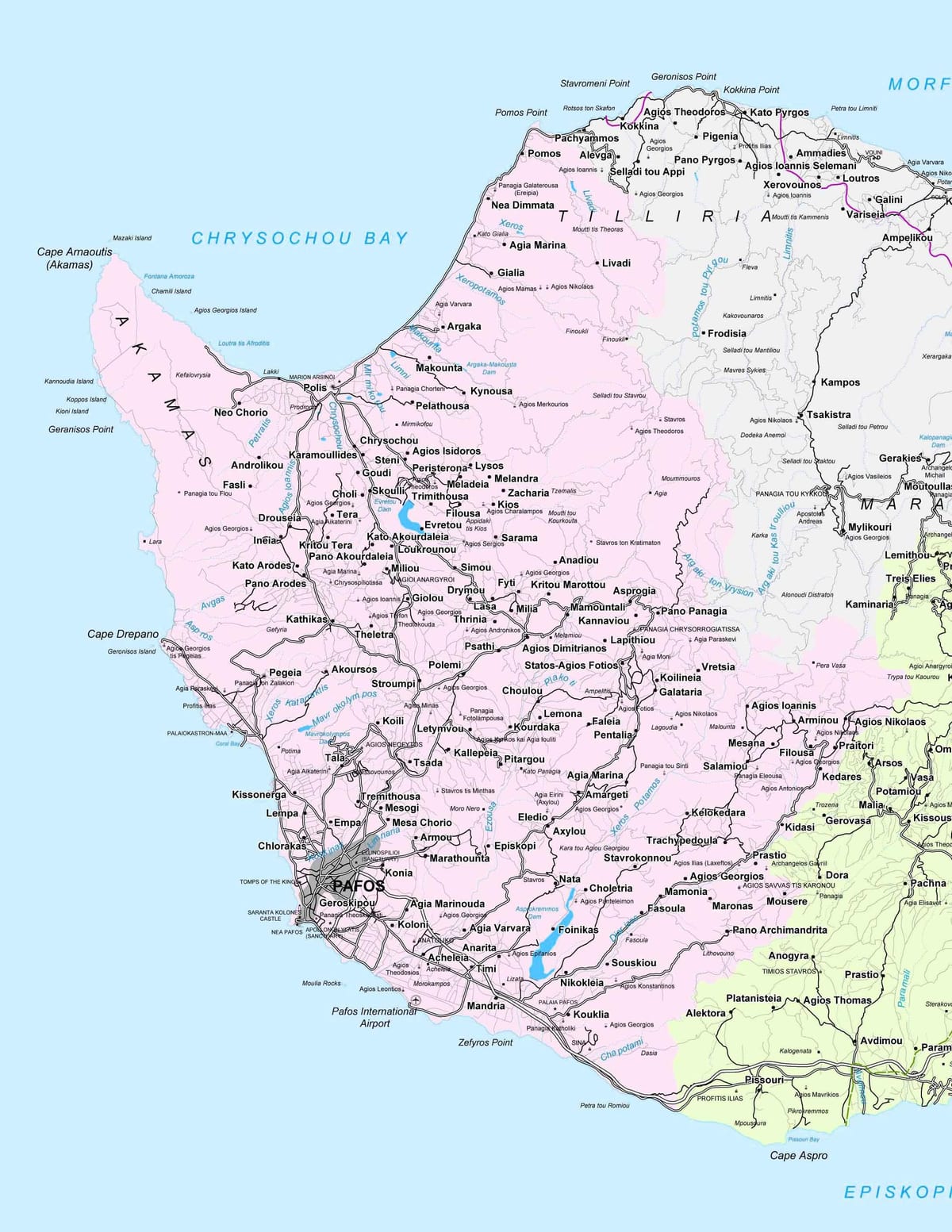 street map paphos Küprose