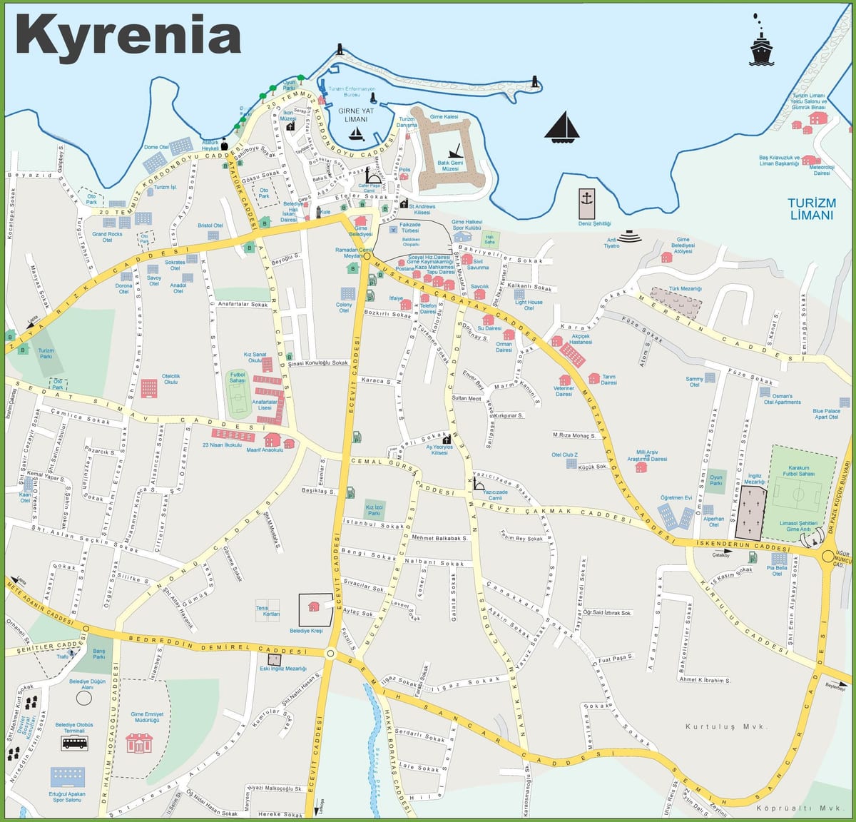 kaart põhja-Küpros kyrenia